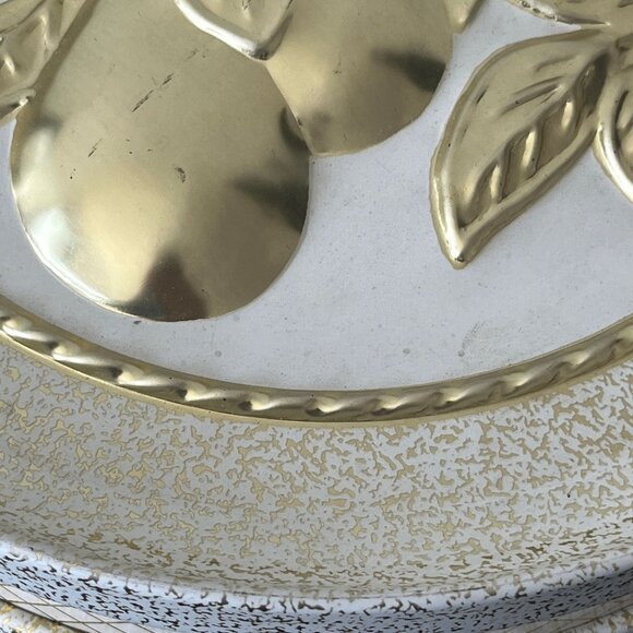 Large Round Embossed Fruit Metal Tin // Gold Speckle // 10" Diameter - Picture 2 of 8